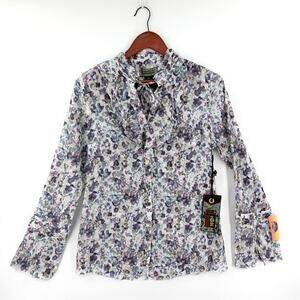Women Floral Shirt Blouse Purple Gauze Ruffle Whimsy Ethereal Fairy Dainty Boho